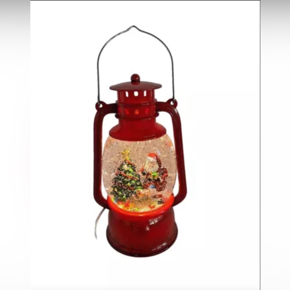 Santa Clause Snow Globe Lantern Christmas Tree Lights Swirling Glittery WORKS